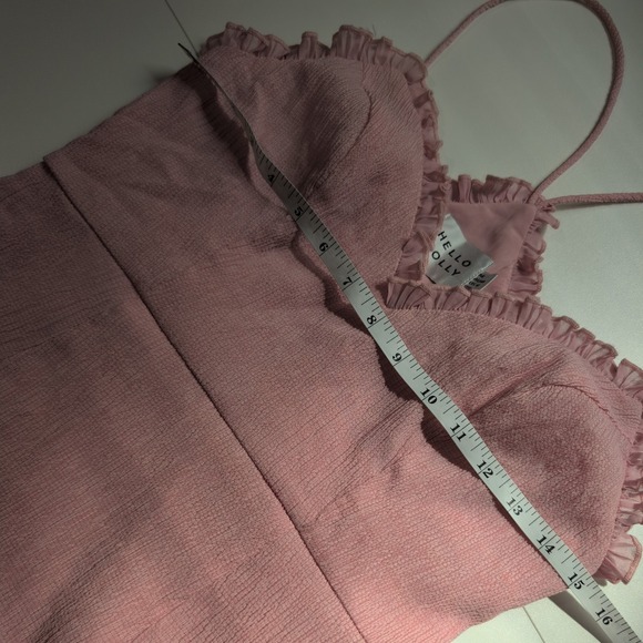 Hello Molly Pink Ruffle V-Neck Mini Dress Crinkle Tiered Flounce Size 6 - Picture 7 of 10